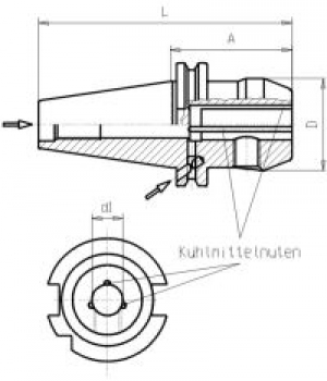 Skizze DIN 69871 - Khlmittelnuten Weldon SK50 AD/B   G6,3 15.000 Umin