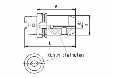 Skizze HSK DIN 69893 - Weldonfutter mit KHLMITTELNUTEN HSK A63  G6,3/20.000 Umin