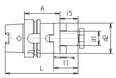 Skizze HSK DIN 69893 - Kombi-Aufsteckfrserdorn HSK A100  G6,3/15.000 Umin