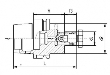 Skizze HSK DIN 69893 - Aufnahme fr Messerkpfe HSK A63  G6,3/15.000 Umin mit zentraler KMi-Zufuhr